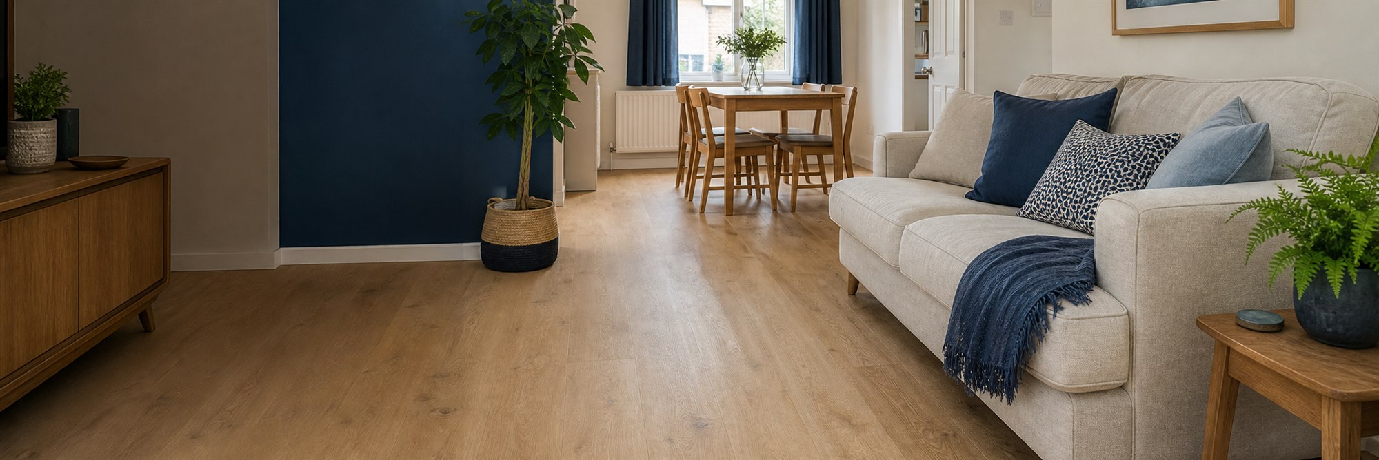 Oak-effect cushioned vinyl in a welcoming Hampshire home